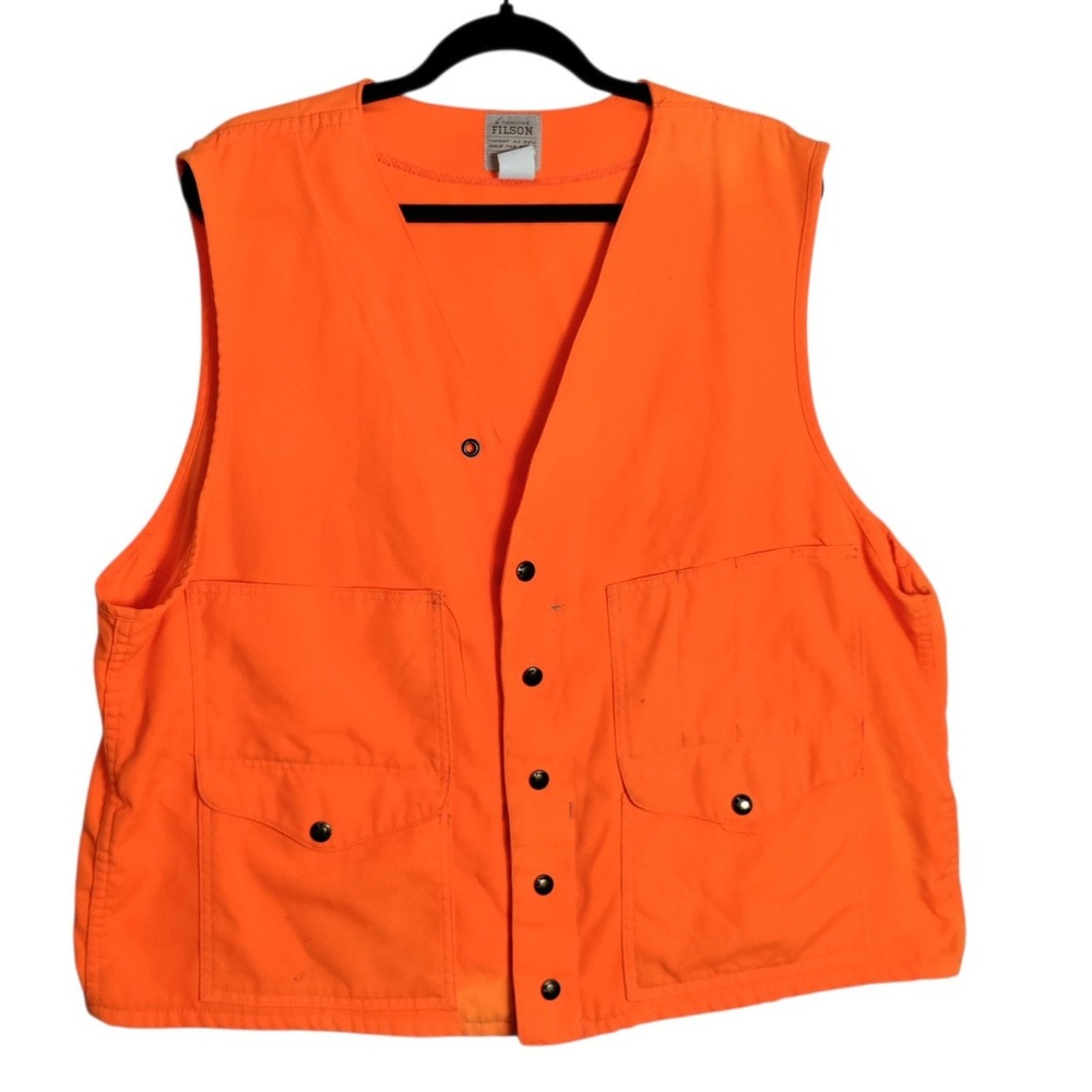 Vintage Filson Style 12 Blaze Orange Hunting Vest Mens 48 (XXL) Made in USA